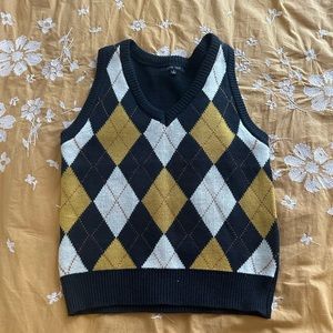 Sleeveless Yellow and White Plaid Crop Top Navy Sweater Vest